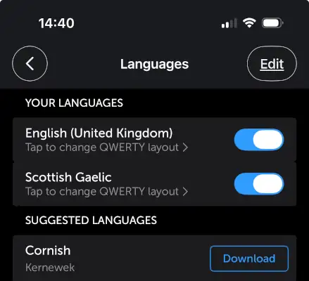 SwiftKey language active